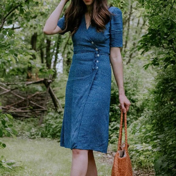 Rouje Polka Dot Midi Dress in Blue - Picture 2 of 8